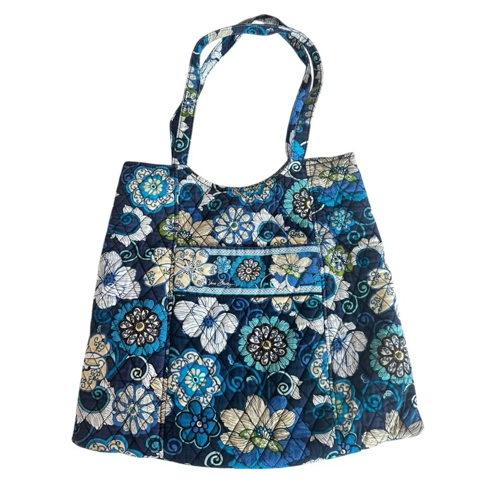 Vera Bradley Mod Floral Blue Large Tote Bag 15.5x15